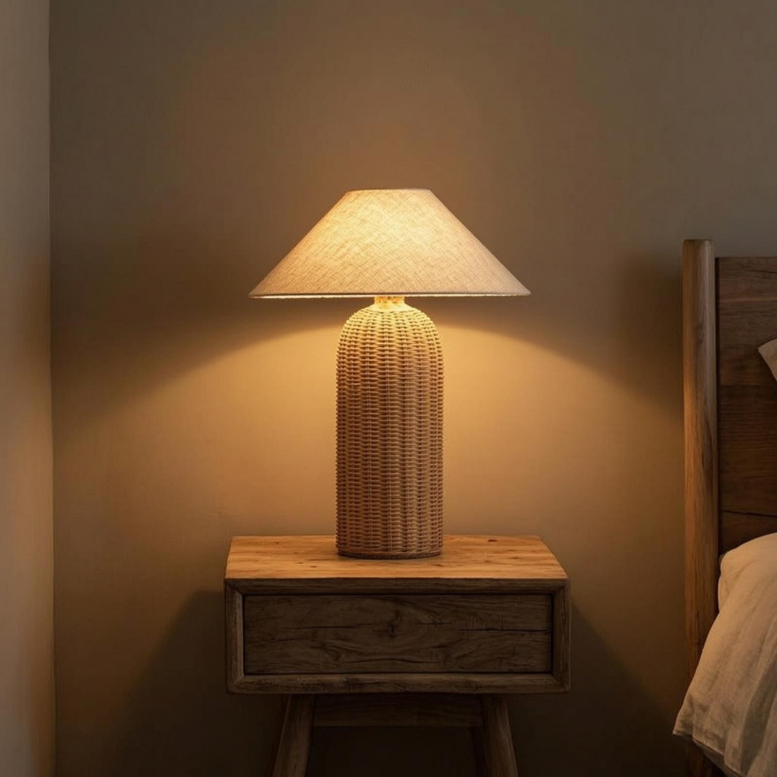 Lighting Decoration - Bedside Lamp Rattan Base Fabric Shade