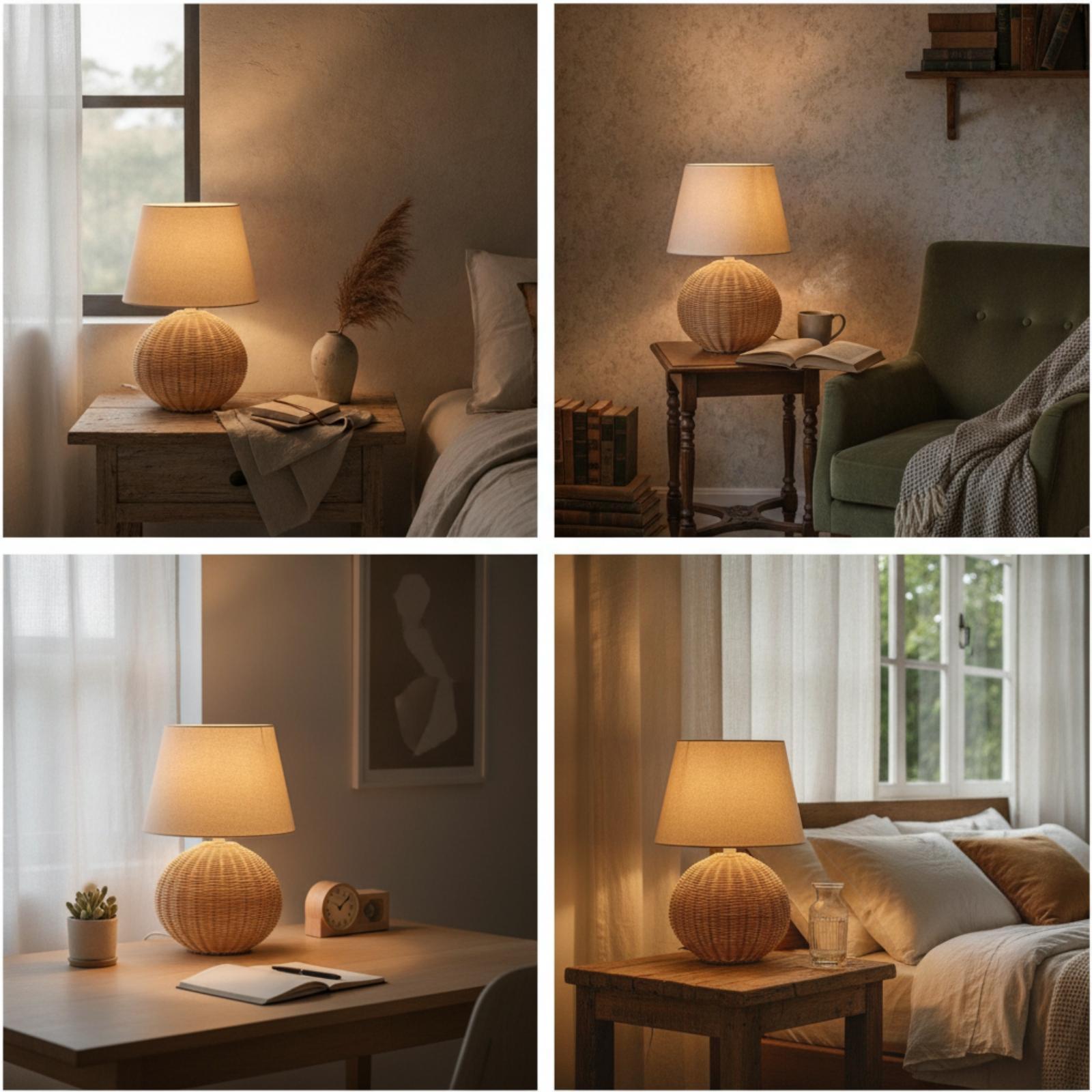 Bedside Lamp Rattan Base Fabri - Lighting Decoration recension och pris