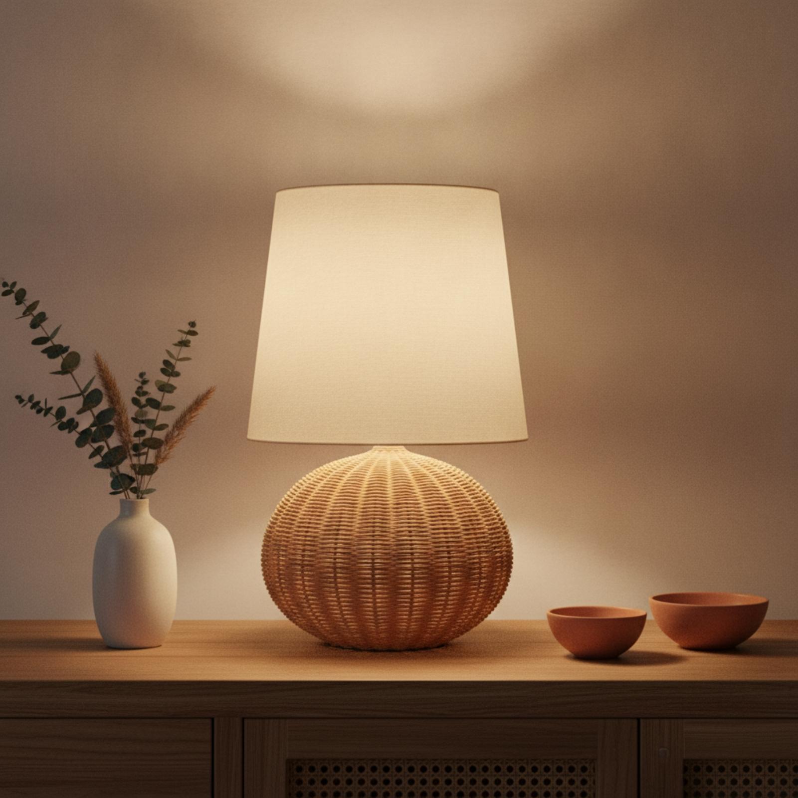 Bedside Lamp Rattan Base Fabri - Lighting Decoration recension och pris