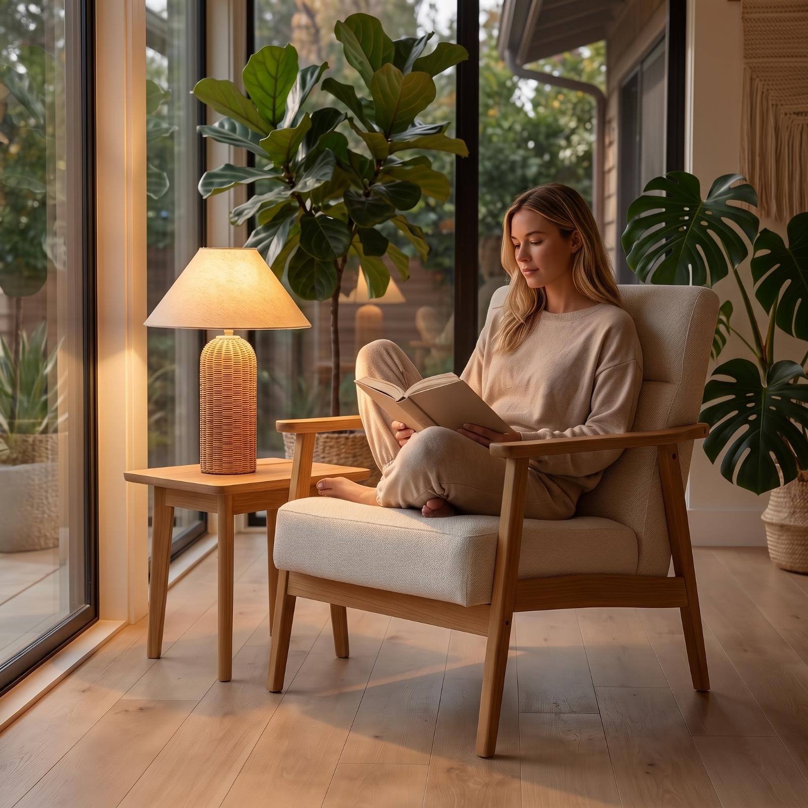Bedside Lamp Rattan Base Fabri - Lighting Decoration recension och pris